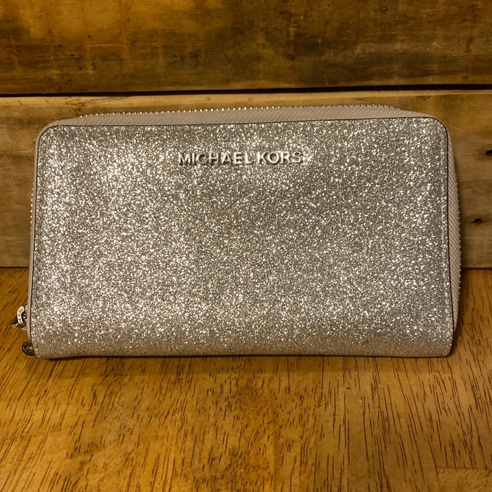 Authentic Michael Kors silver glitter wallet